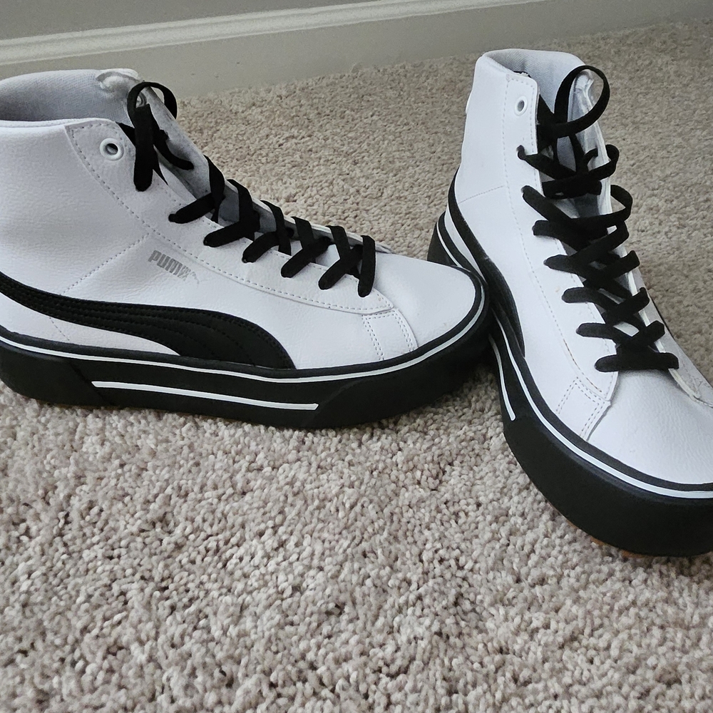 Puma White and Black Classic High-Top Sneakers